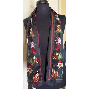 Women's Black Christmas-Themed Puppy Print Sheer Scarf 13" Width 56" Length